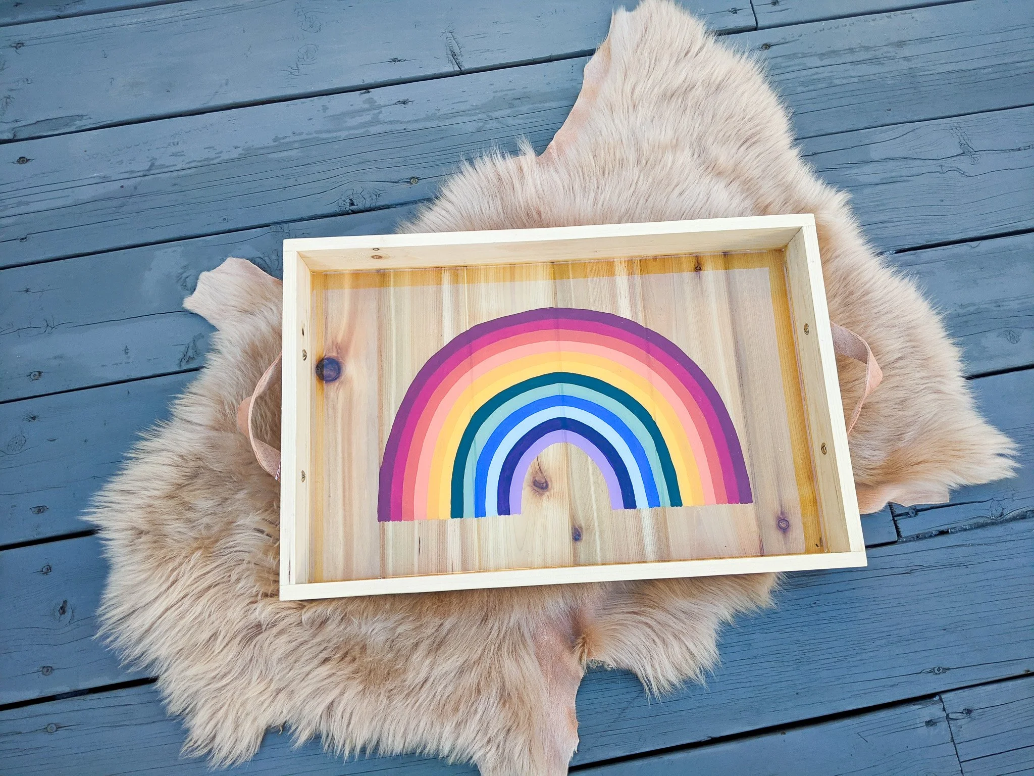 Rainbow Tray | Epoxy Resin Finish | Leather Handles | Reclaimed
